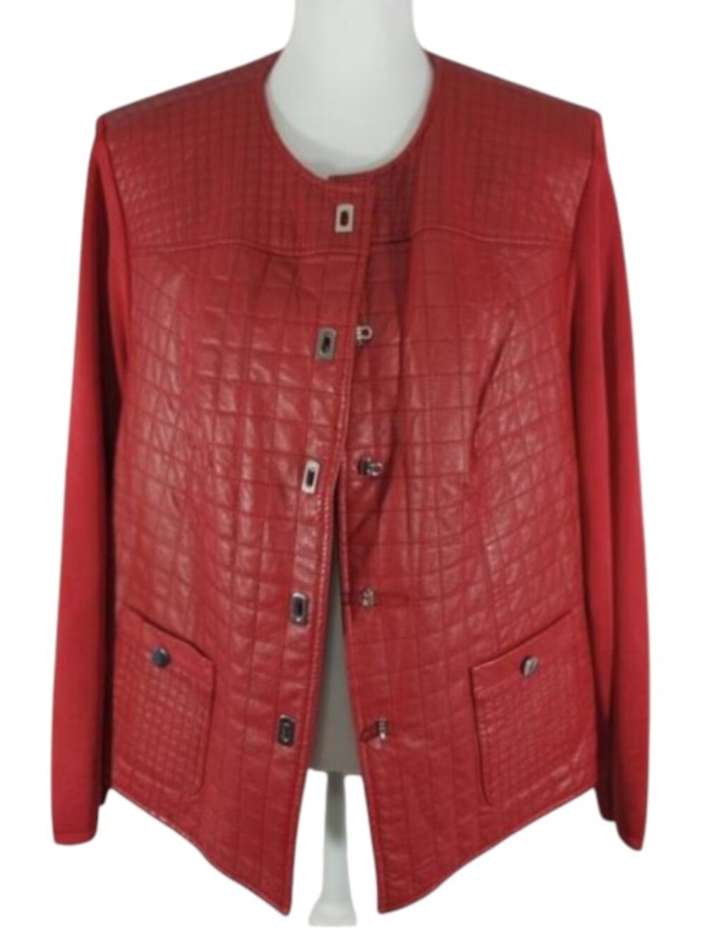 PETER NYGARD! RICH RED GENUINE LEATHER, QUILTED, KNIT SLEEVE JACKET, COAT! SZ 1X